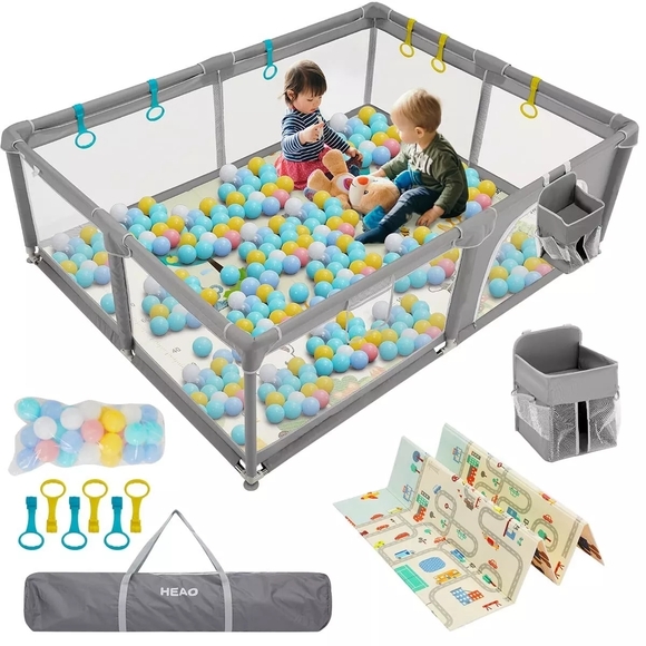 Gray Kids Playpen with Balls and Accessories - Picture 2 of 3